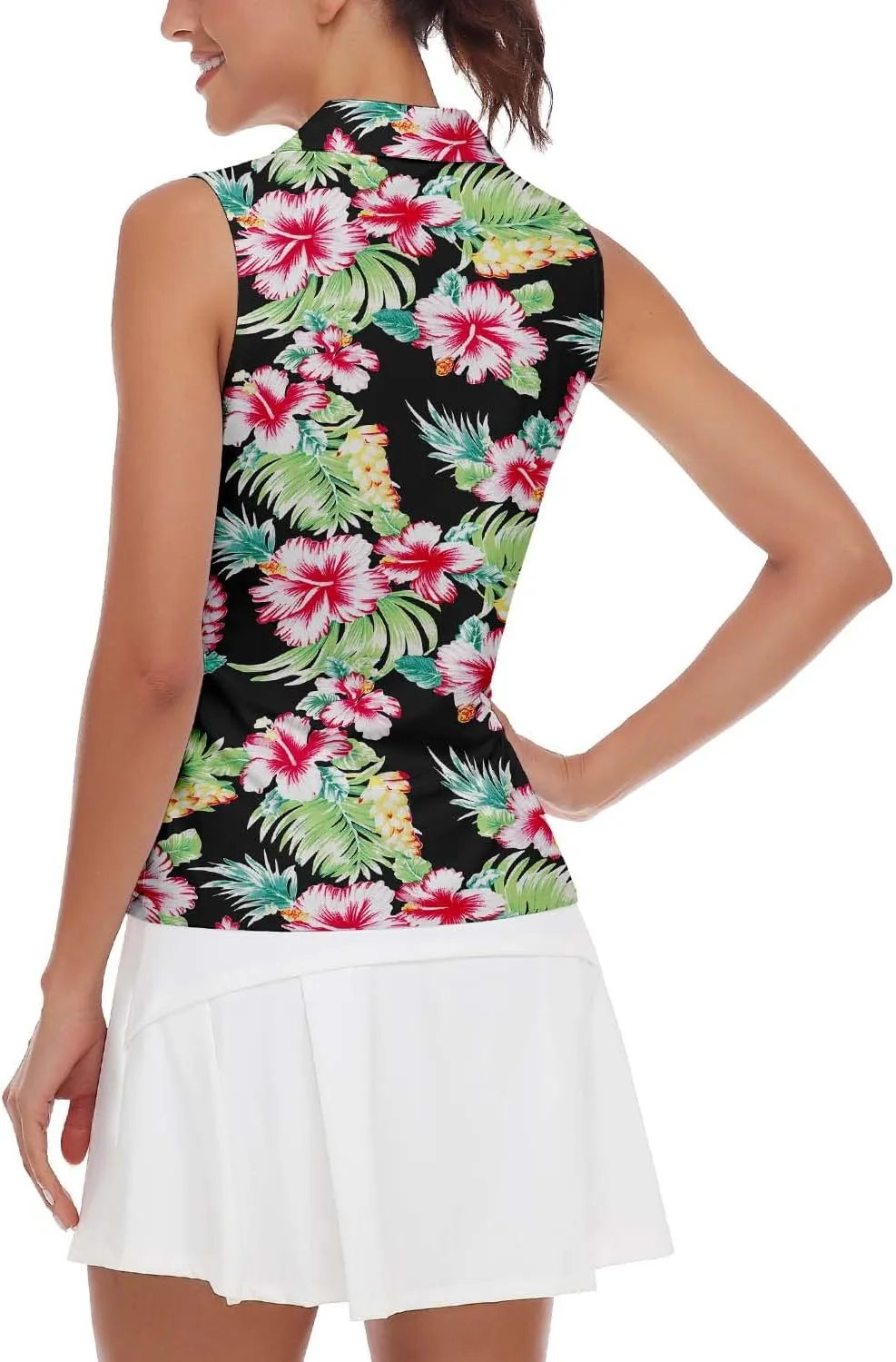 Soneven Women's Sleeveless Golf Top Floral Athletic Golf Wear Moisture Wicking Sleeveless Polo Quick Dry