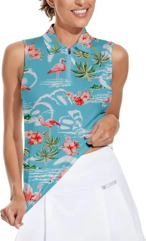 Soneven Women's Sleeveless Golf Top Floral Athletic Golf Wear Moisture Wicking Sleeveless Polo Quick Dry