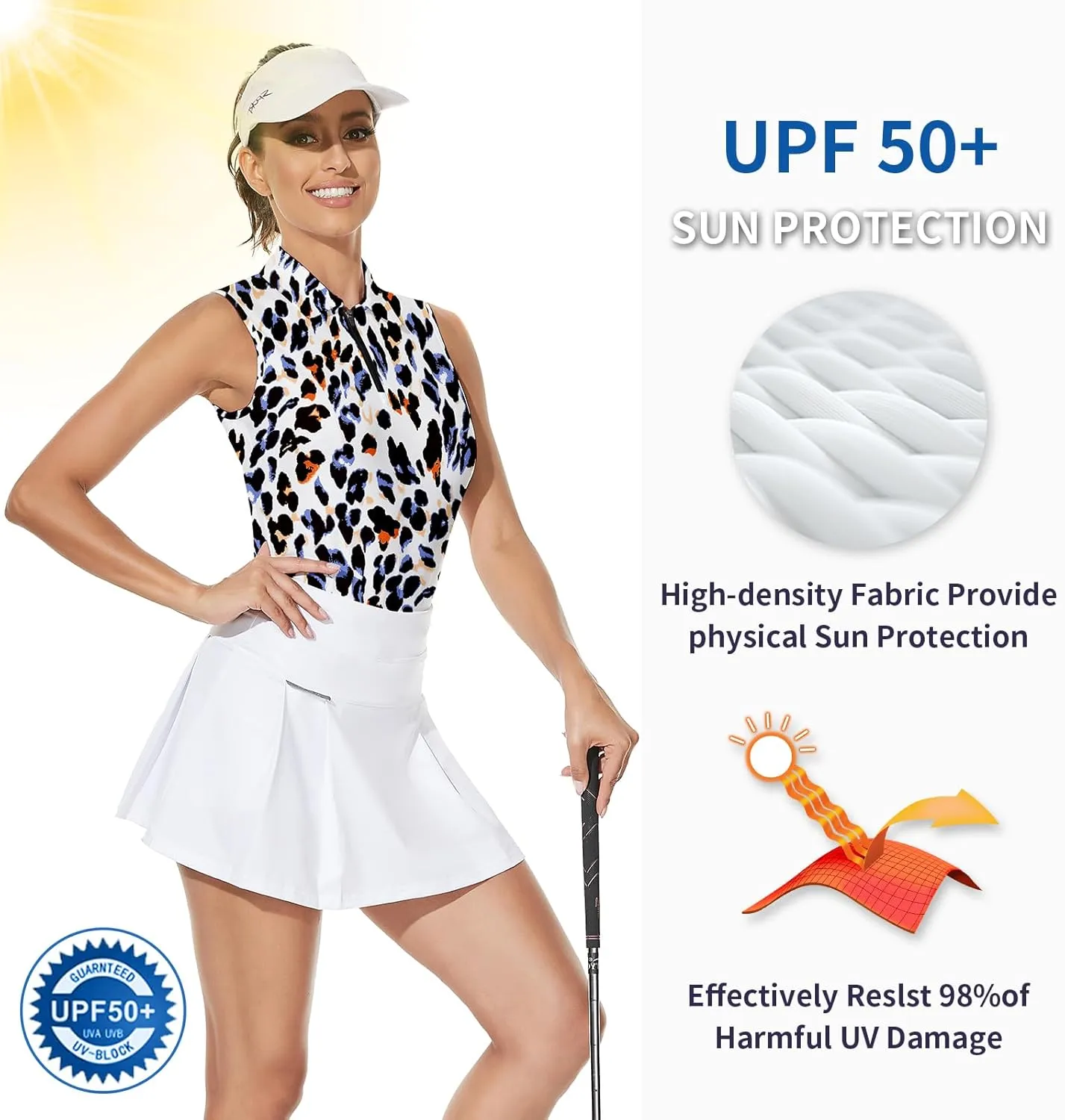 Soneven Women's Sleeveless Golf Top Floral Athletic Golf Wear Moisture Wicking Sleeveless Polo Quick Dry