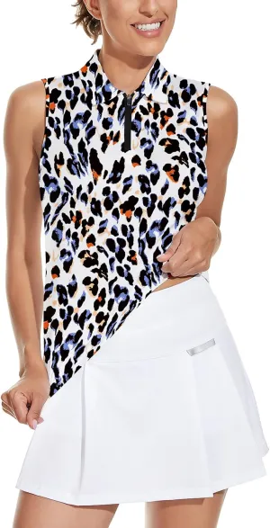 Soneven Women's Sleeveless Golf Top Floral Athletic Golf Wear Moisture Wicking Sleeveless Polo Quick Dry