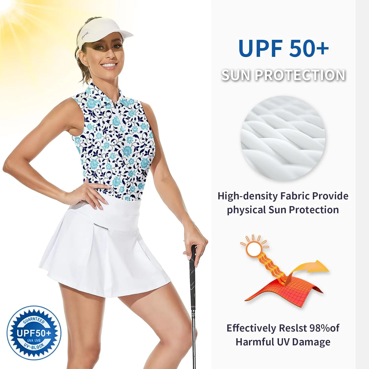 Soneven Women's Sleeveless Golf Top Floral Athletic Golf Wear Moisture Wicking Sleeveless Polo Quick Dry