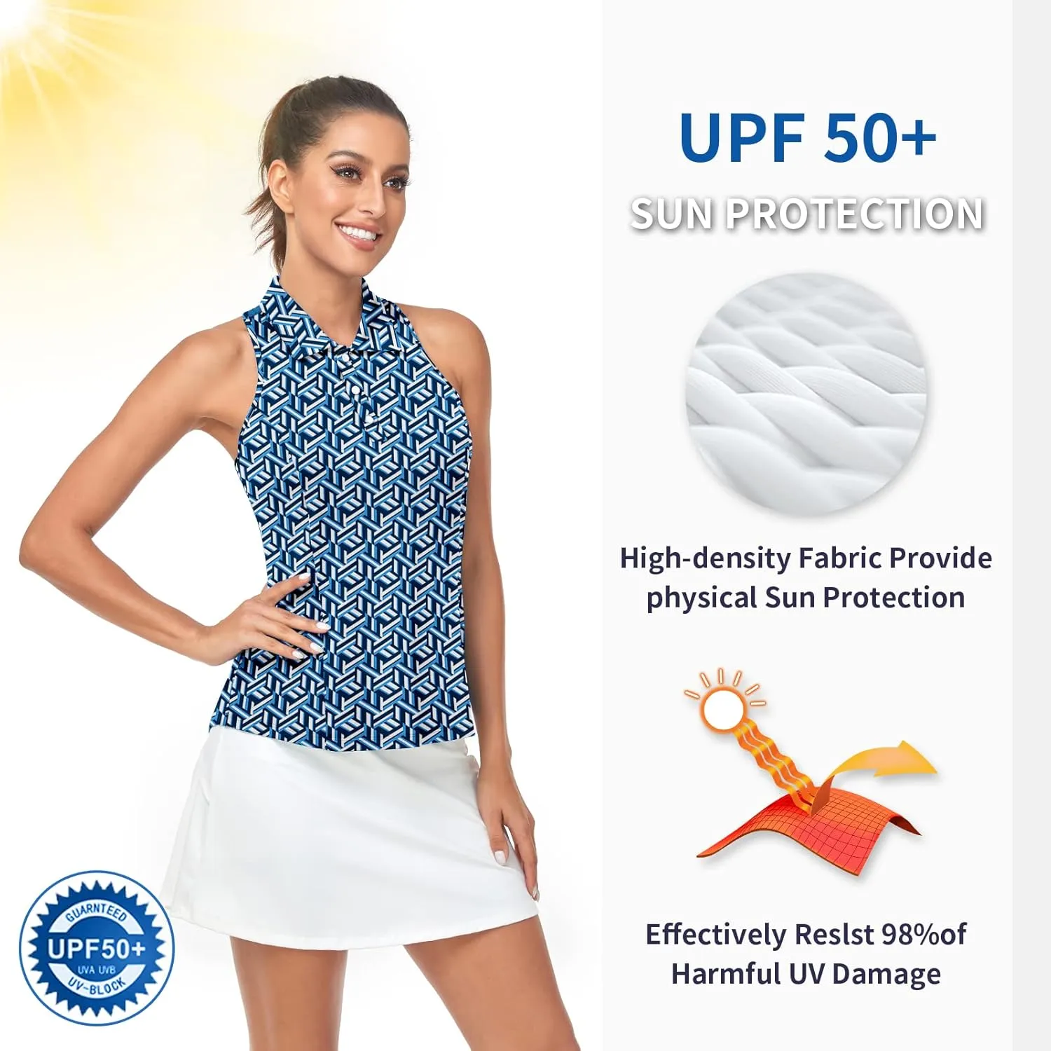 Soneven Women's Sleeveless Golf Top Floral Athletic Golf Wear Moisture Wicking Sleeveless Polo Quick Dry