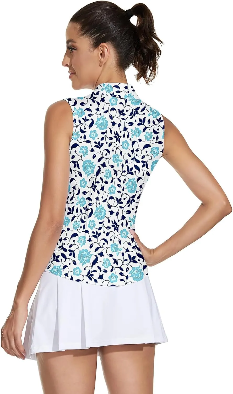 Soneven Women's Sleeveless Golf Top Floral Athletic Golf Wear Moisture Wicking Sleeveless Polo Quick Dry