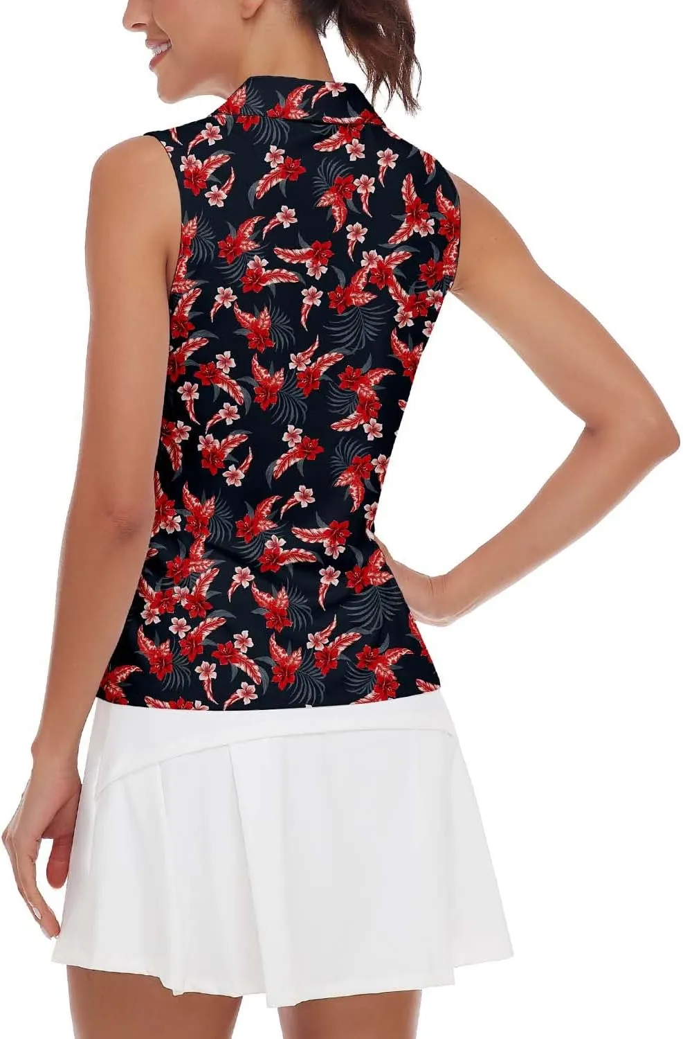 Soneven Women's Sleeveless Golf Top Floral Athletic Golf Wear Moisture Wicking Sleeveless Polo Quick Dry