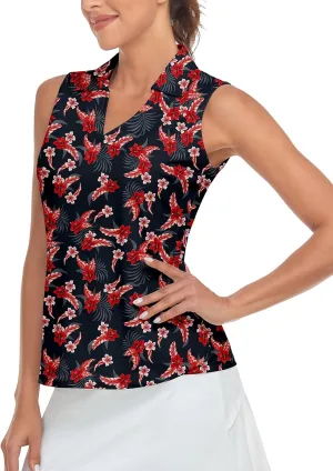 Soneven Women's Sleeveless Golf Top Floral Athletic Golf Wear Moisture Wicking Sleeveless Polo Quick Dry