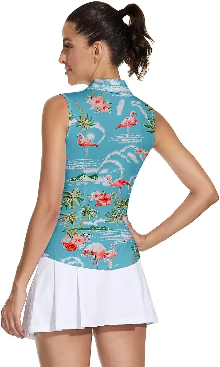 Soneven Women's Sleeveless Golf Top Floral Athletic Golf Wear Moisture Wicking Sleeveless Polo Quick Dry