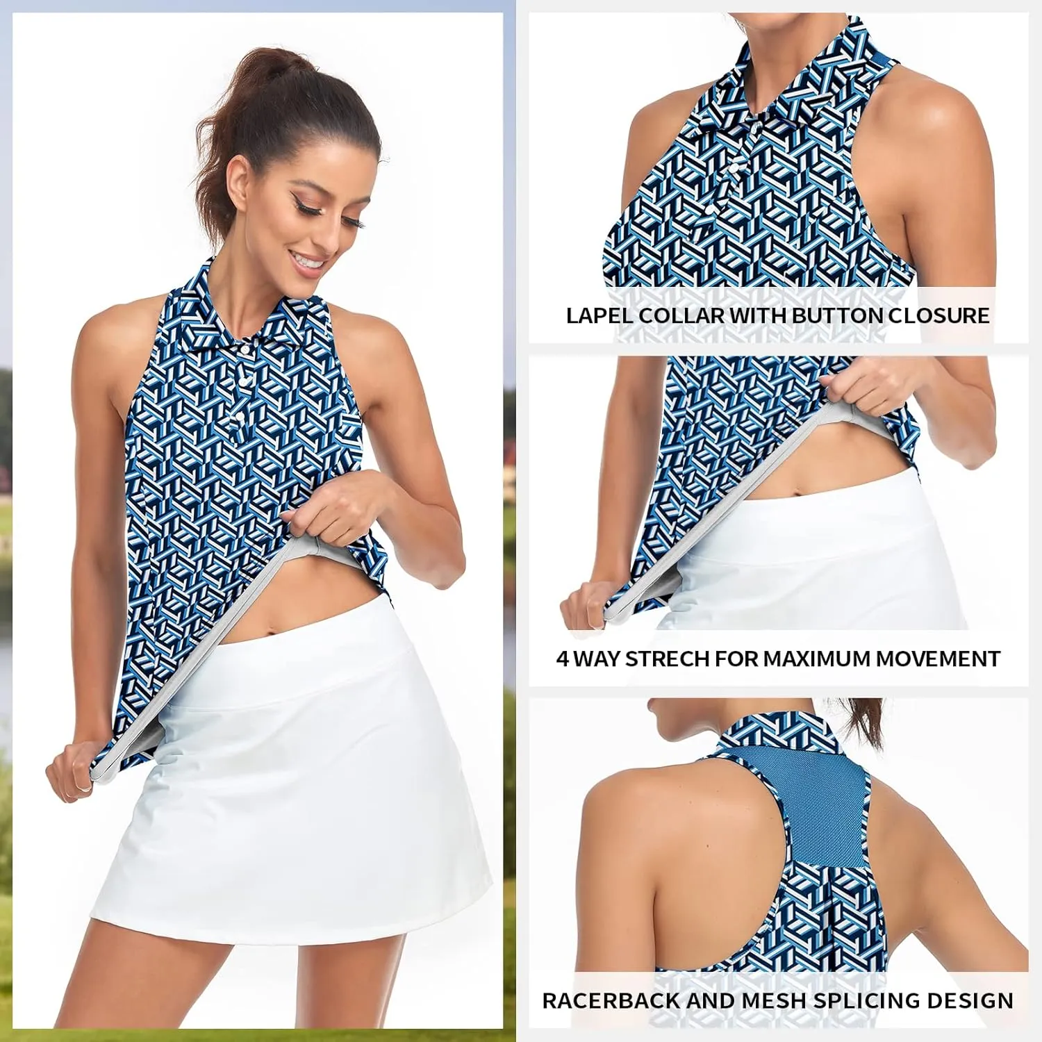 Soneven Women's Sleeveless Golf Top Floral Athletic Golf Wear Moisture Wicking Sleeveless Polo Quick Dry