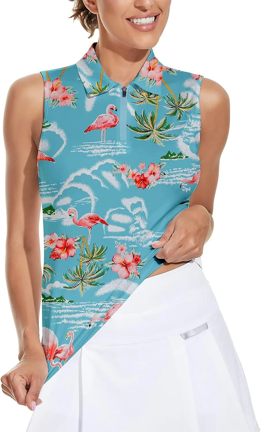 Soneven Women's Sleeveless Golf Top Floral Athletic Golf Wear Moisture Wicking Sleeveless Polo Quick Dry