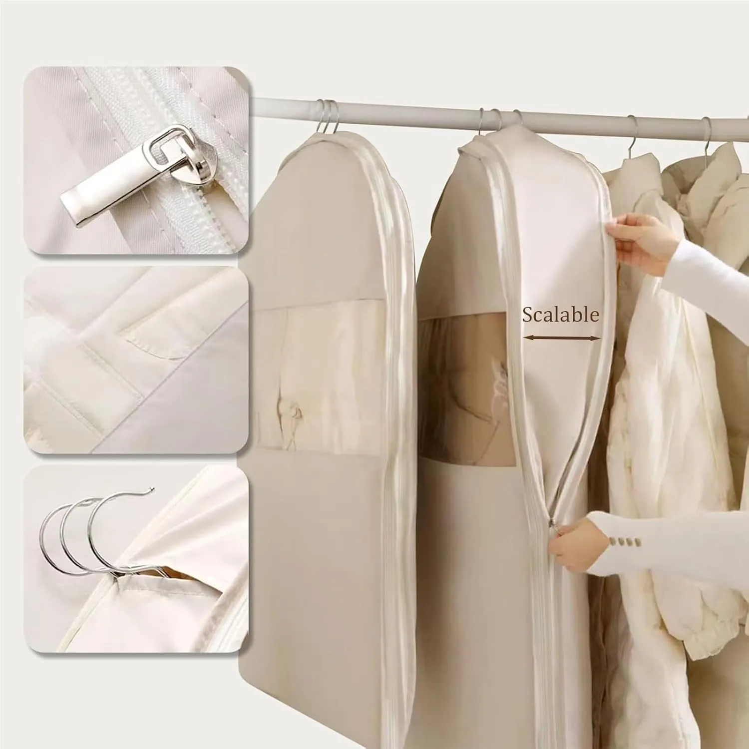 Space Saving Hanging Garment Bag With Self-Compression Zipper, Clear Garment Bag For Hanging Clothes, Dust Cover Clothes Bags, Suit Bags For Closet Storage(Gray,X-Large)