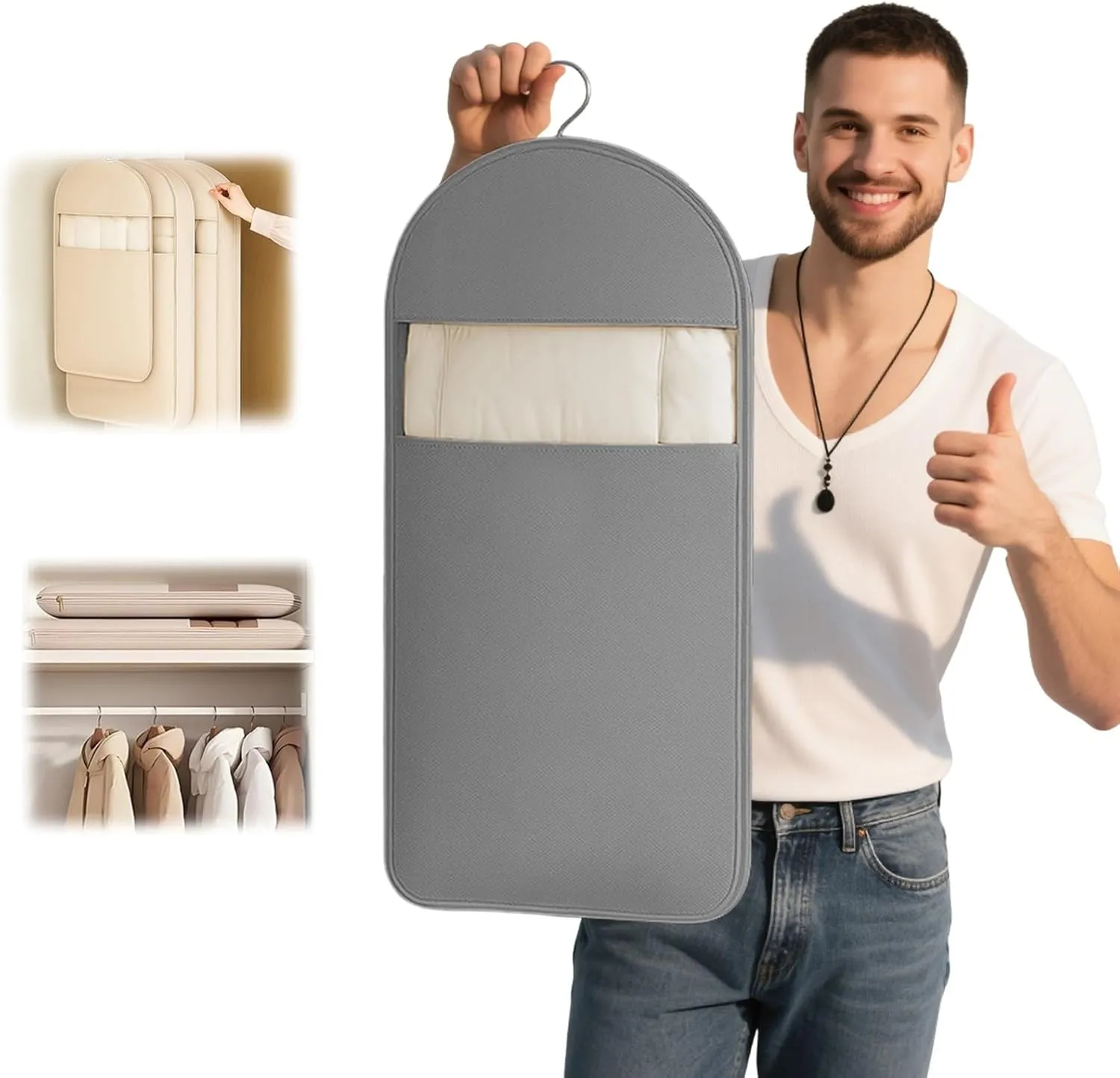 Space Saving Hanging Garment Bag With Self-Compression Zipper, Clear Garment Bag For Hanging Clothes, Dust Cover Clothes Bags, Suit Bags For Closet Storage(Gray,X-Large)