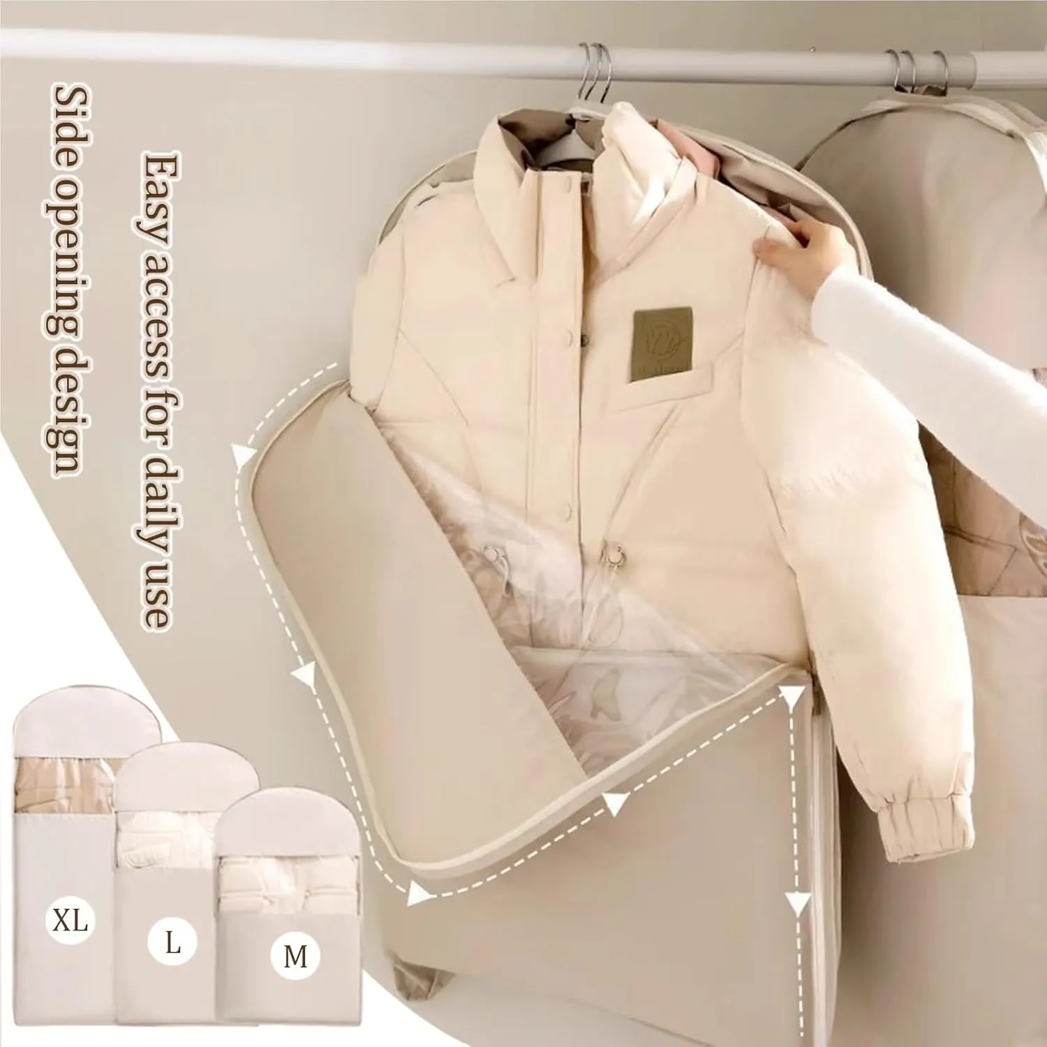 Space Saving Hanging Garment Bag With Self-Compression Zipper, Clear Garment Bag For Hanging Clothes, Dust Cover Clothes Bags, Suit Bags For Closet Storage(Gray,X-Large)