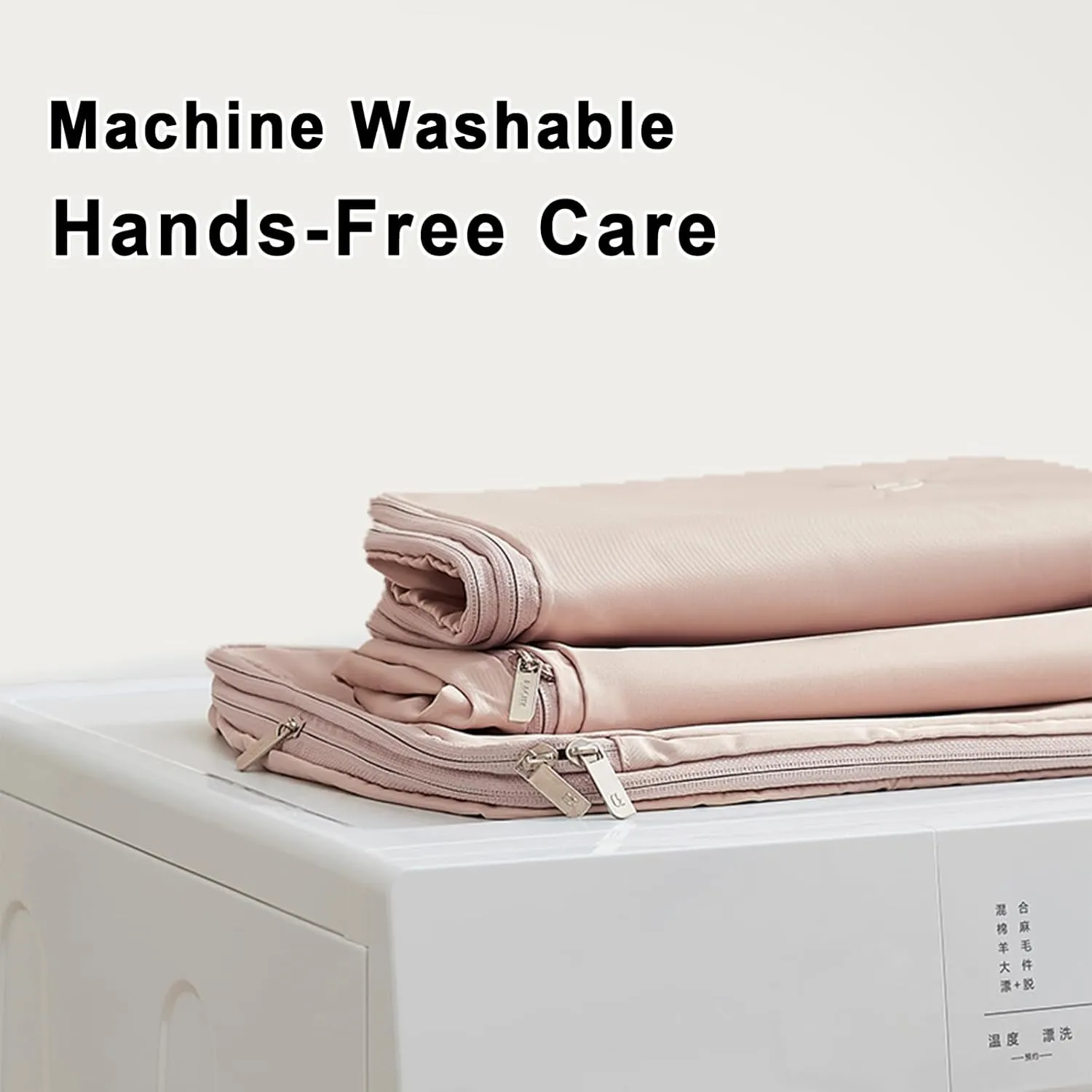 Space Saving Hanging Garment Bag with Self Compression Zipper, Closet Organizer for Down Jacket Suit Coat, Dustproof Waterproof Cover (Beige, M L XL)
