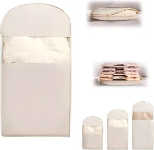Space Saving Hanging Garment Bag with Self Compression Zipper, Dust Cover Clothes Bags for Down Coat, Wardrobe Organizer, Three Sizes (Beige, L)