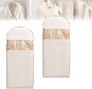 Space Saving Hanging Garment Bag with Self Compression Zipper, Dust Cover Clothes Bags for Down Coat, Waterproof, Dust Cover (2Pcs Beige M)