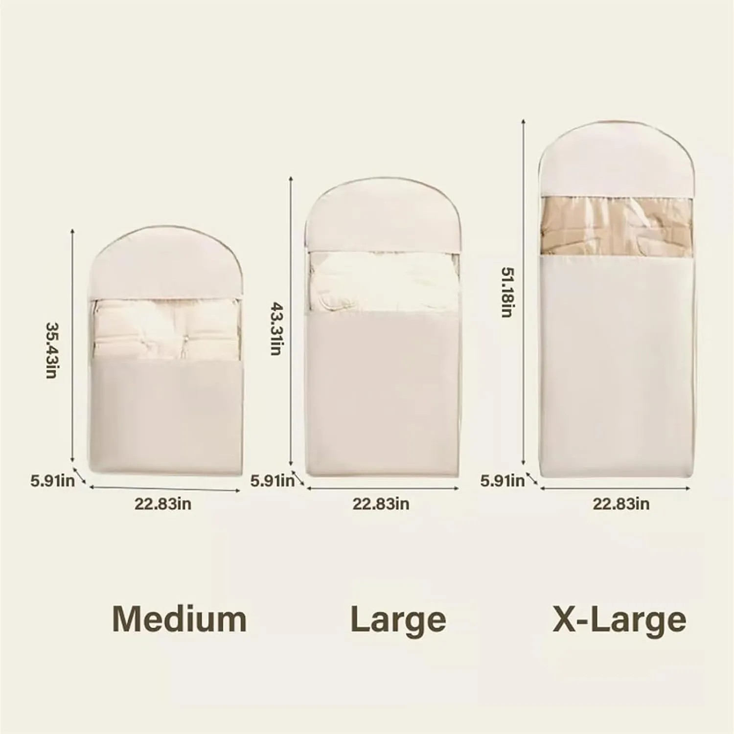 Space Saving Hanging Garment Bag with Self Compression Zipper, Dust Cover Clothes Bags for Down Coat, Waterproof, Dust Cover (2Pcs Beige M)