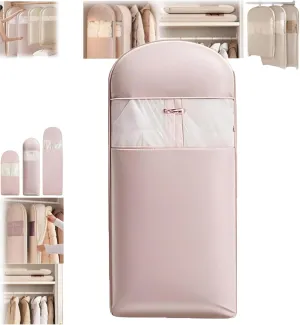 Space Saving Hanging Garment Bag with Self Compression Zipper, Otherwisie Space Saving Hanging Garment Bag, Dust Cover Clothes Bags for down Coat, Garments Bags (Light Peach Pink, Medium)