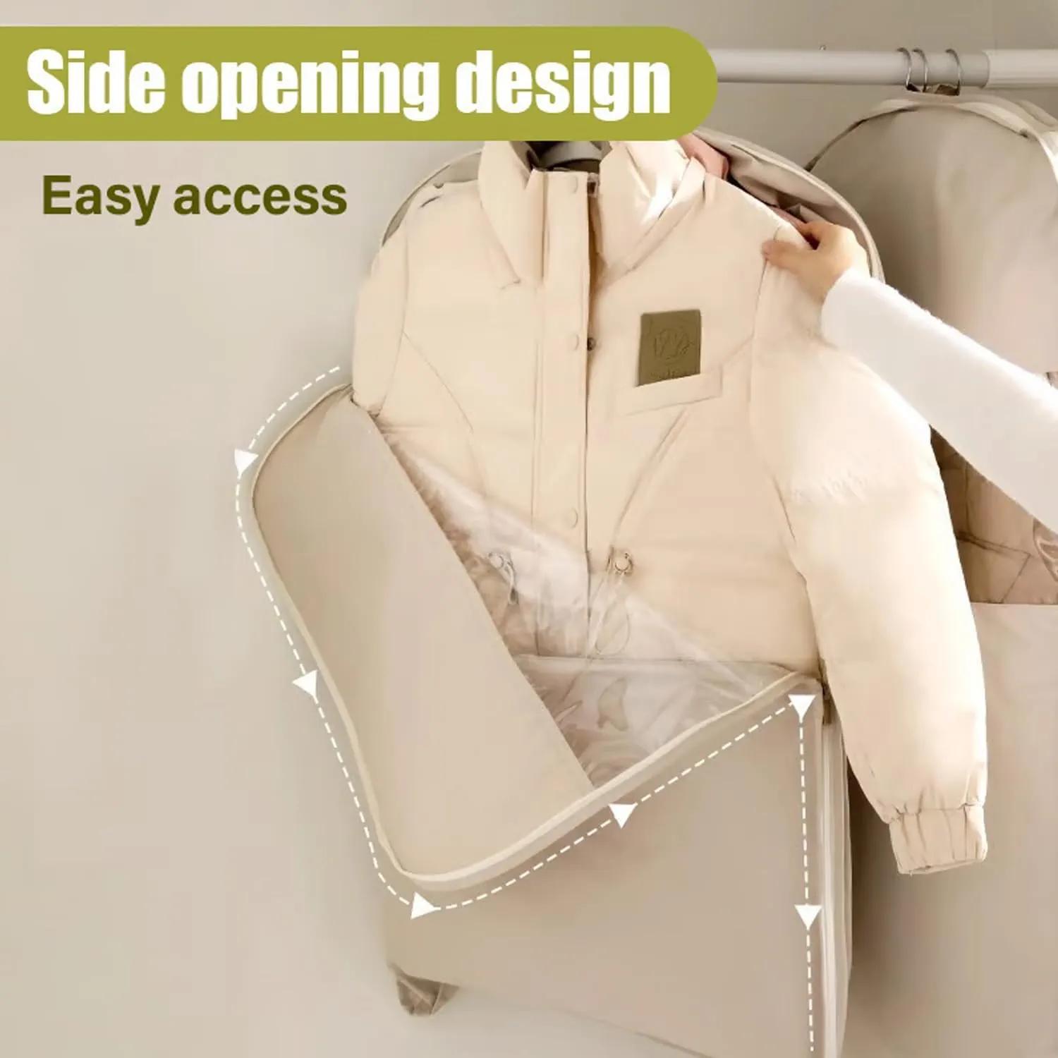 Space Saving Hanging Garment Bag with Self Compression Zipper, Otherwisie Space Saving Hanging Garment Bag, Dust Cover Clothes Bags for down Coat, Garments Bags (Light Peach Pink, Medium)