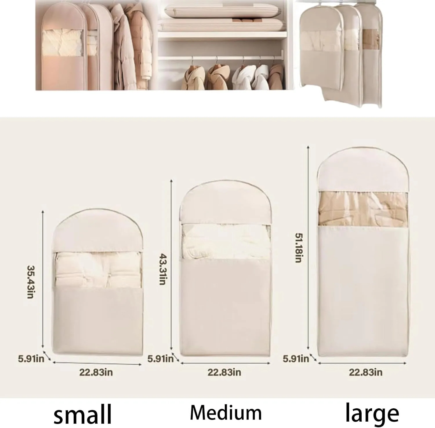 Space Saving Hanging Garment Bag with Self Compression Zipper, Otherwisie Space Saving Hanging Garment Bag, Dust Cover Clothes Bags for down Coat, Garments Bags (Light Peach Pink, Medium)