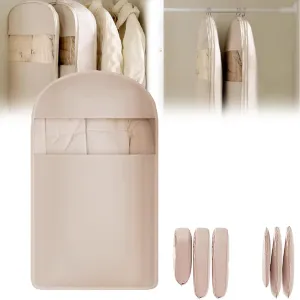 Space Saving Hanging Garment Bag with Self Compression Zipper, Space-Saving Dust-Proof Down Jacket Compression Storage Bag for Coats Blankets, Sweaters, Seasonal Clothes(Beige, L)