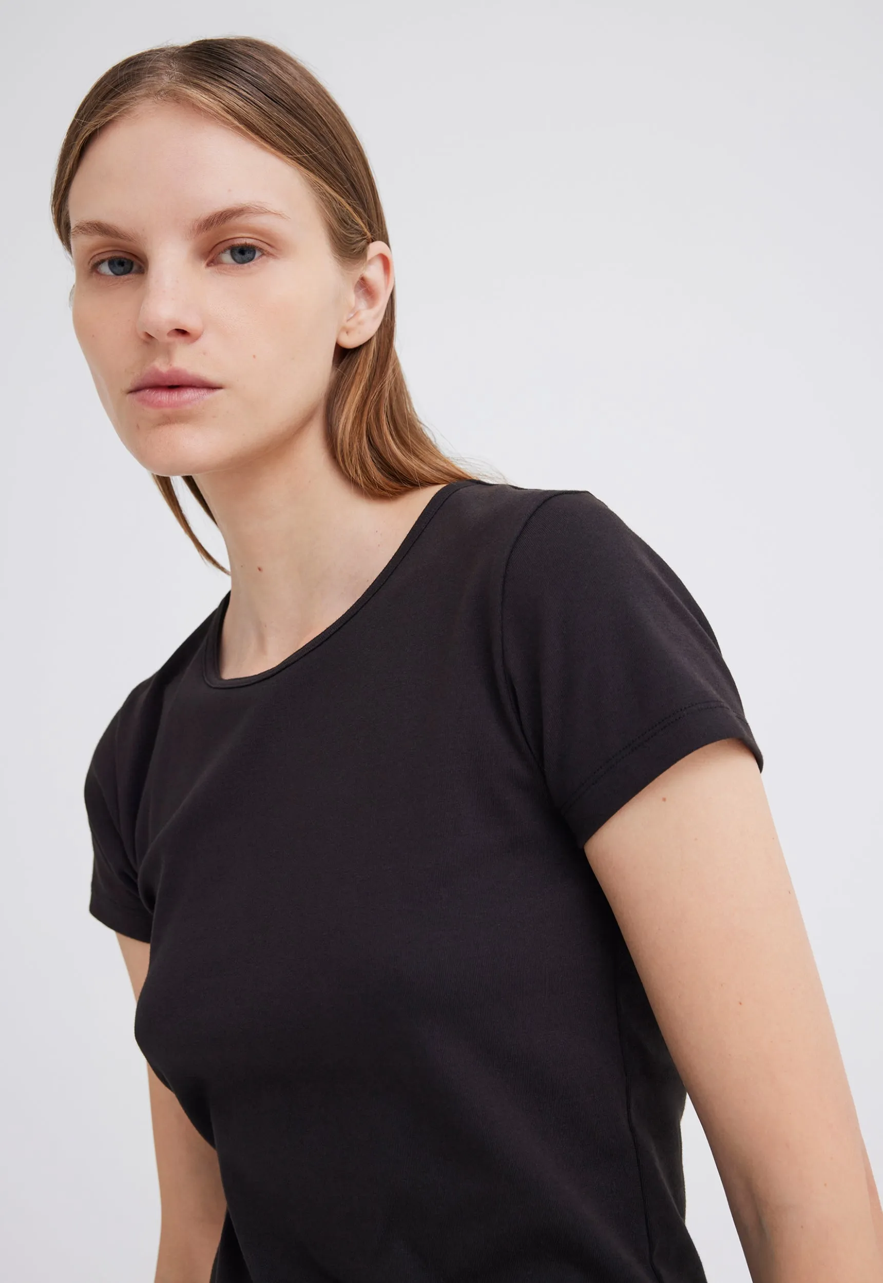 Stand Ribbed Cotton Tee - Black
