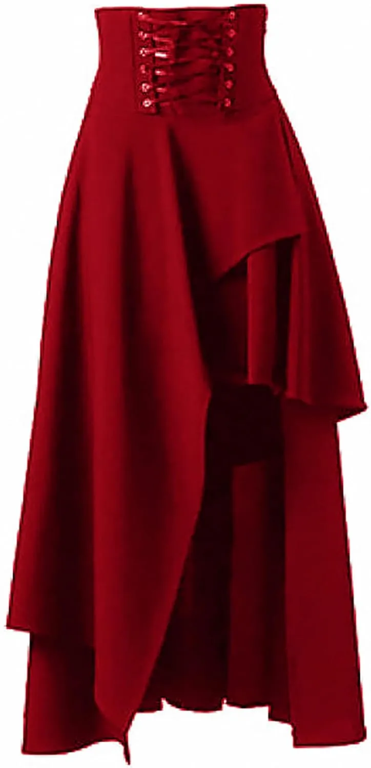Steampunk Gothic Skirts for Women High Rise Renaissance Irregular Half-Length Skirts Halloween Pirate Cosplay Costume