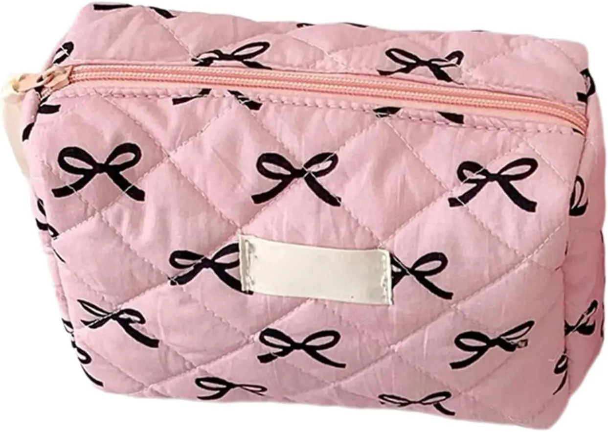 Storage BagsBowknot Print Cosmetic Bag for Women Fashionable Toiletry Organiser Spacious Zippered Makeup Holder for Daily Use