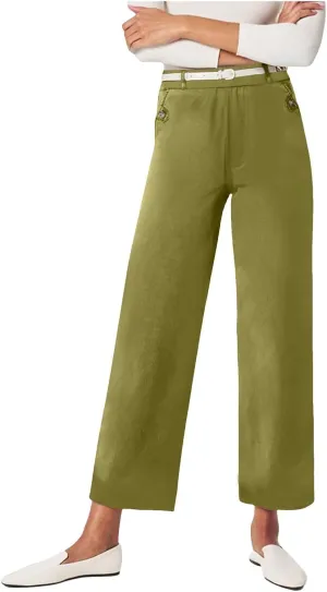 Straight Leg Pants Winter Ankle Hiking Sweatpants with Pockets High Waisted Elastic Waist