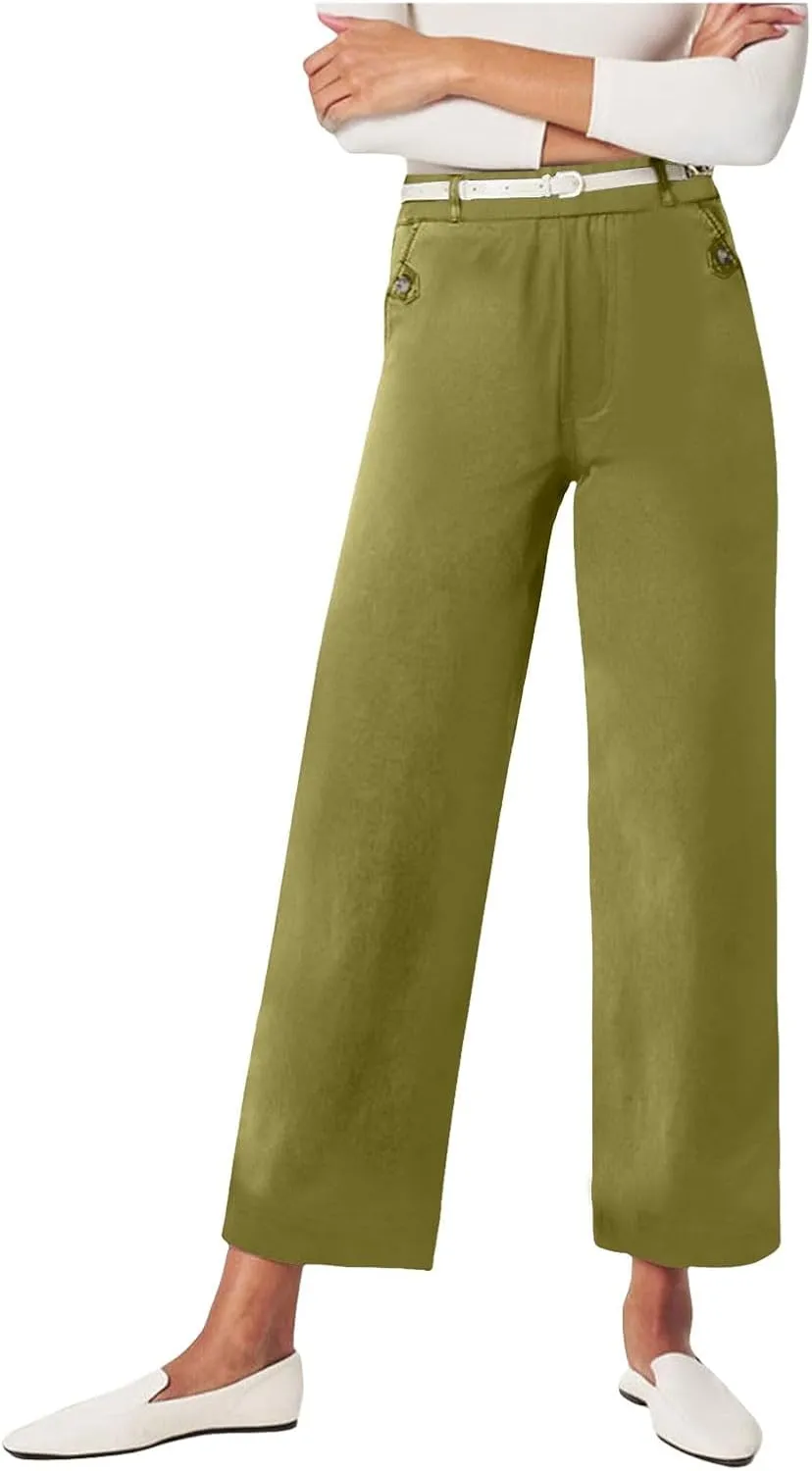 Straight Leg Pants Winter Ankle Hiking Sweatpants with Pockets High Waisted Elastic Waist