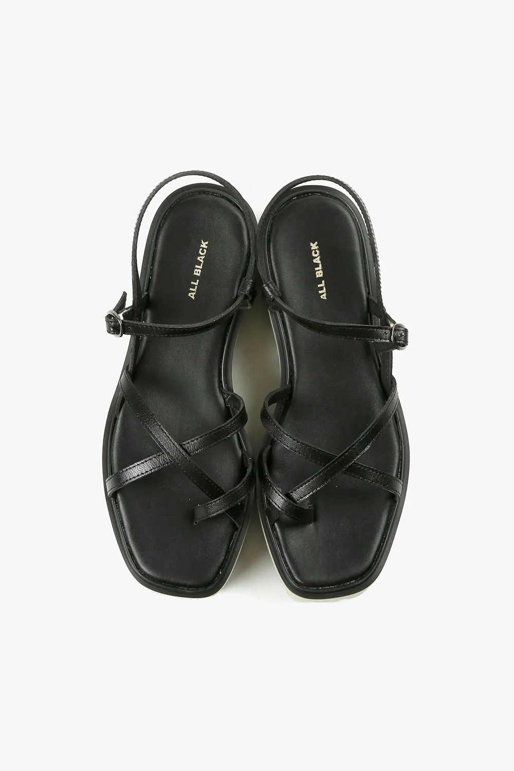 STRAPPY FLATFORM Black Leather Sandal