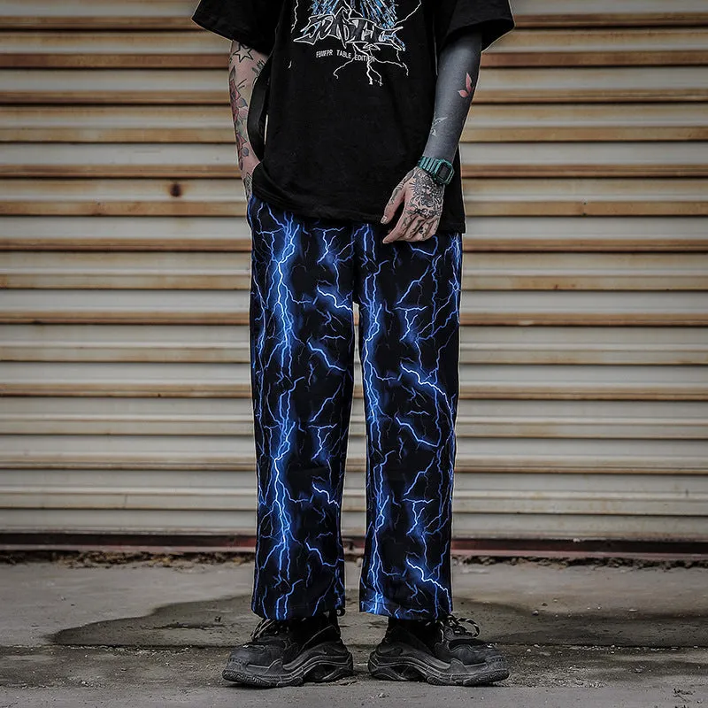 Street style lightning straight casual loose all-match trousers