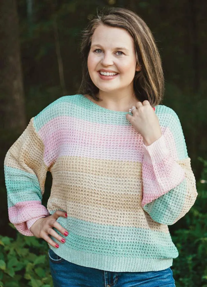 Striped Loose Fit Sweater in Sage/Blush/Apricot by So Me
