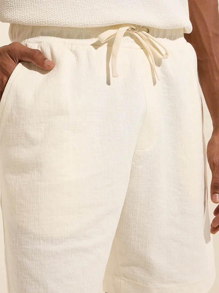 Studiofit Off-White Relaxed-Fit Mid-Rise Cotton Shorts