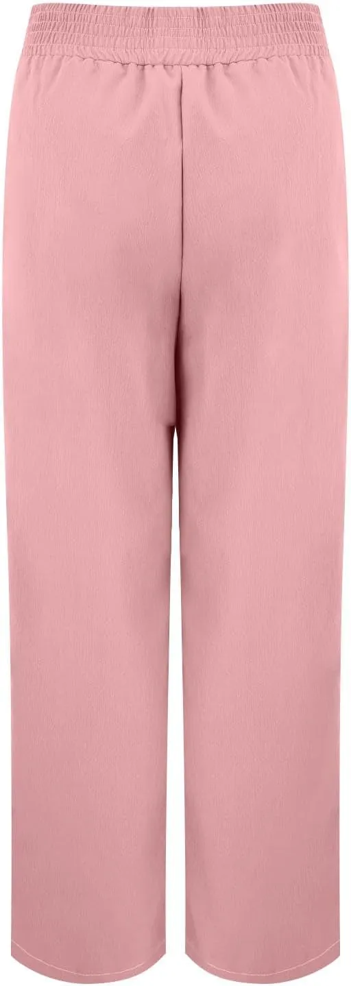 Summer Drawstring Casual Lounge Pant Cotton and Linen Wide Leg Pants Flowy Wide Leg Beach Pants with Pockets Women