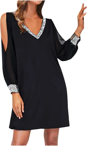 Summer Dresses for Women 2024 Party Casual Elegant Sleeveless One Shoulder Sequin Dress Trendy Bodycon High Split Dress