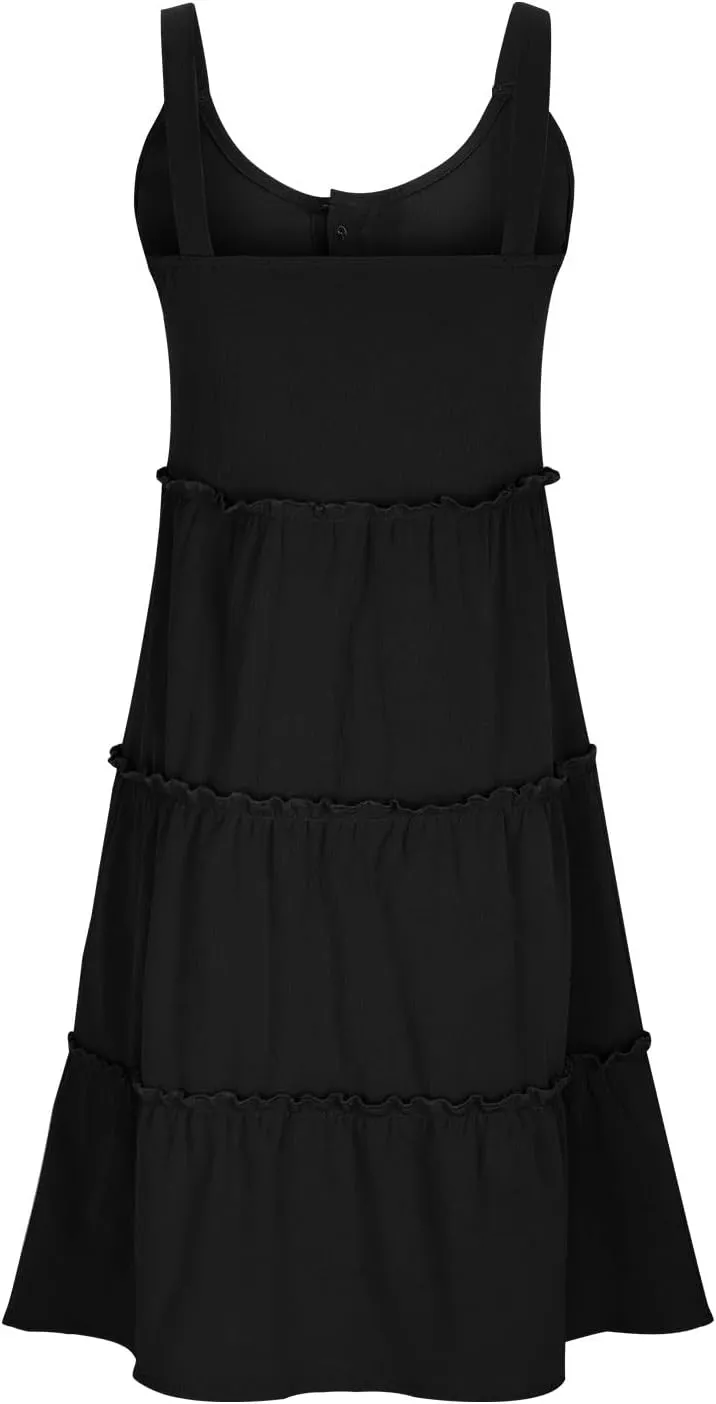 Summer Dresses for Women 2024 Vacation Solid Color Casual Sleeveless Tank Dress Loose Tiered Ruffle Mini Sun Dresses