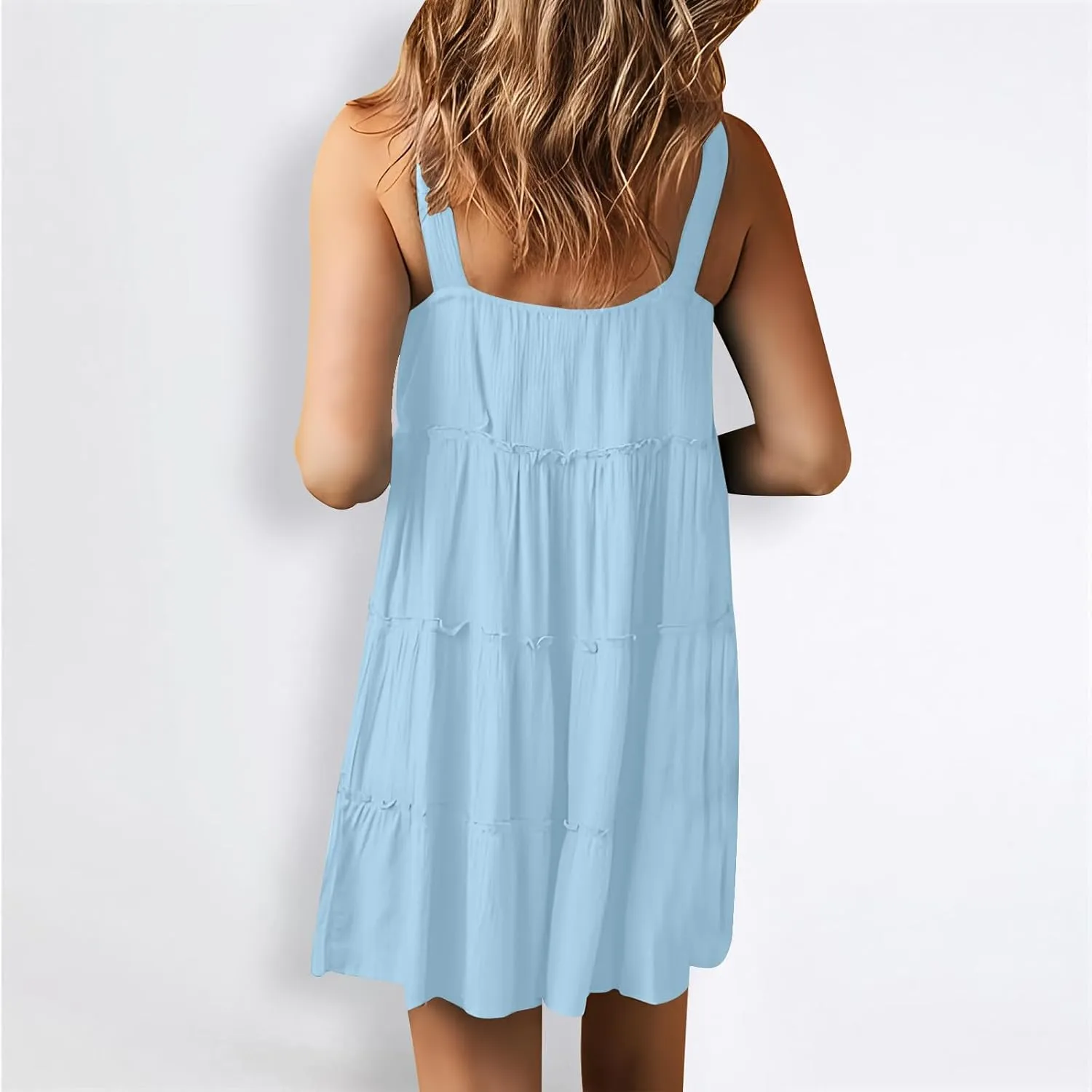 Summer Dresses for Women 2024 Vacation Solid Color Casual Sleeveless Tank Dress Loose Tiered Ruffle Mini Sun Dresses