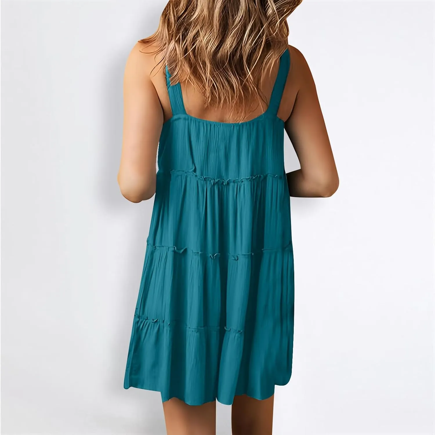 Summer Dresses for Women 2024 Vacation Solid Color Casual Sleeveless Tank Dress Loose Tiered Ruffle Mini Sun Dresses