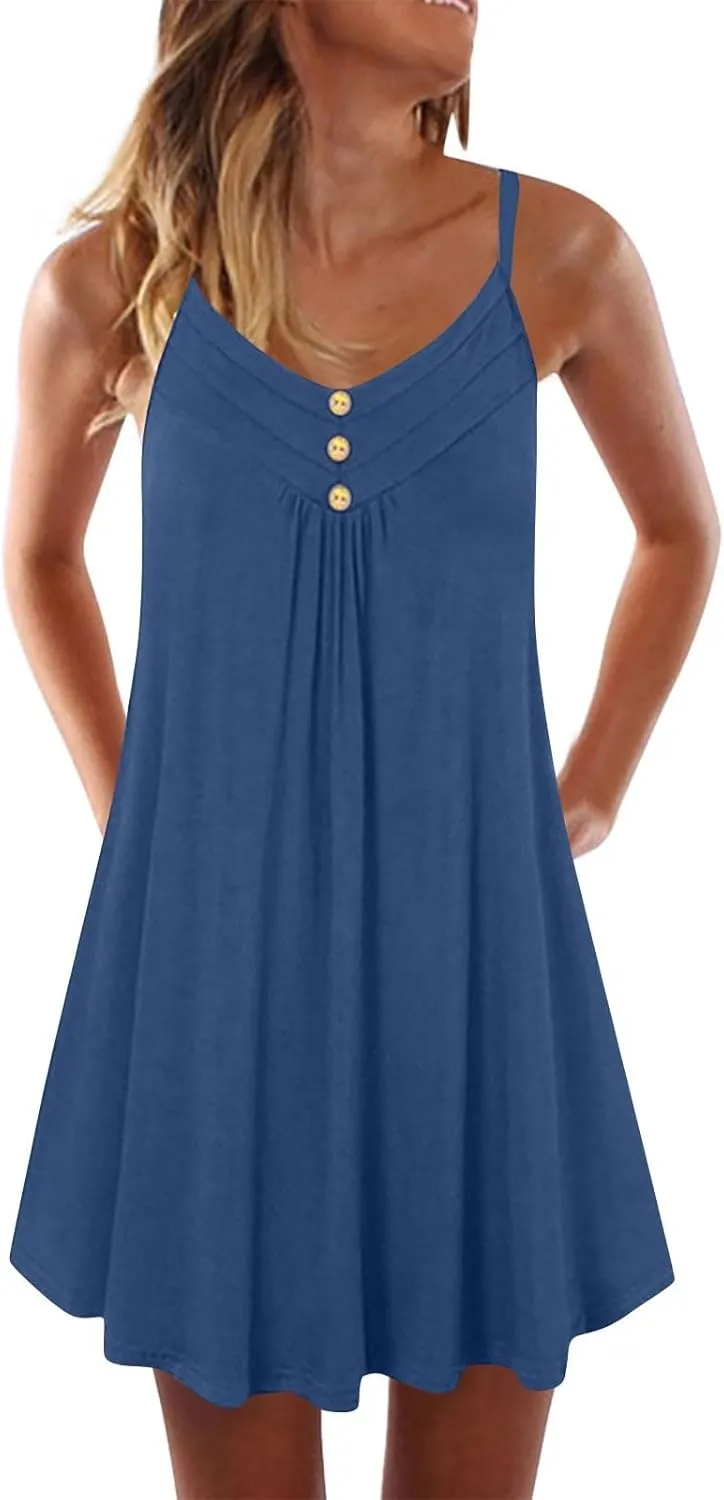 Summer Dresses for Women 2025 Spaghetti Strap Cami Dress Sexy Beach Vacation Swimsuit Dress Plus Size V Neck Loose