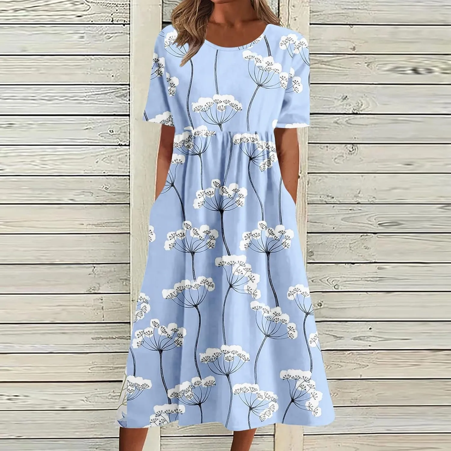 Summer Dresses for Women Floral Print Short Sleeve Long Dress Casual Loose Sundress Travel Vacation Summer Clothes
