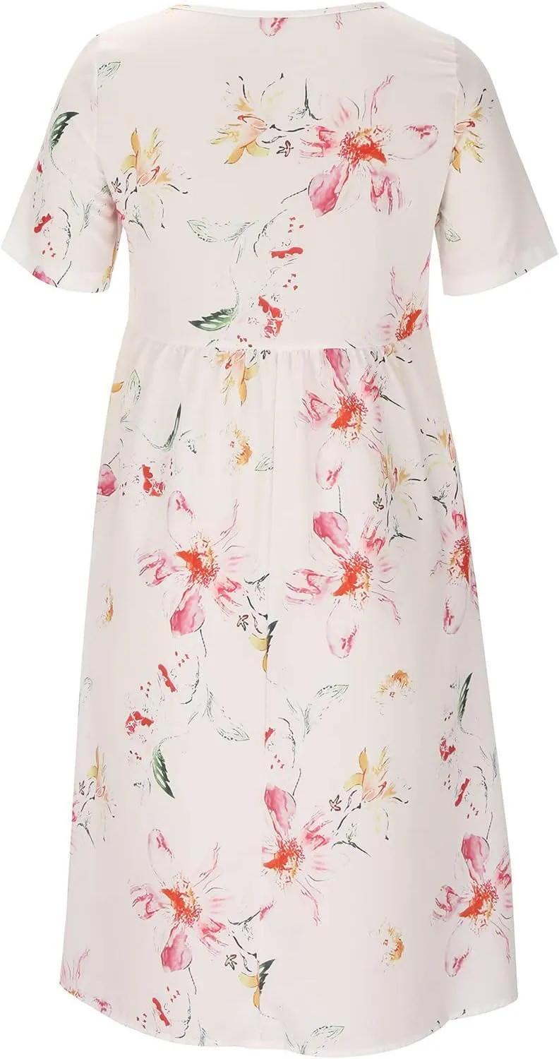Summer Dresses for Women Floral Print Short Sleeve Long Dress Casual Loose Sundress Travel Vacation Summer Clothes