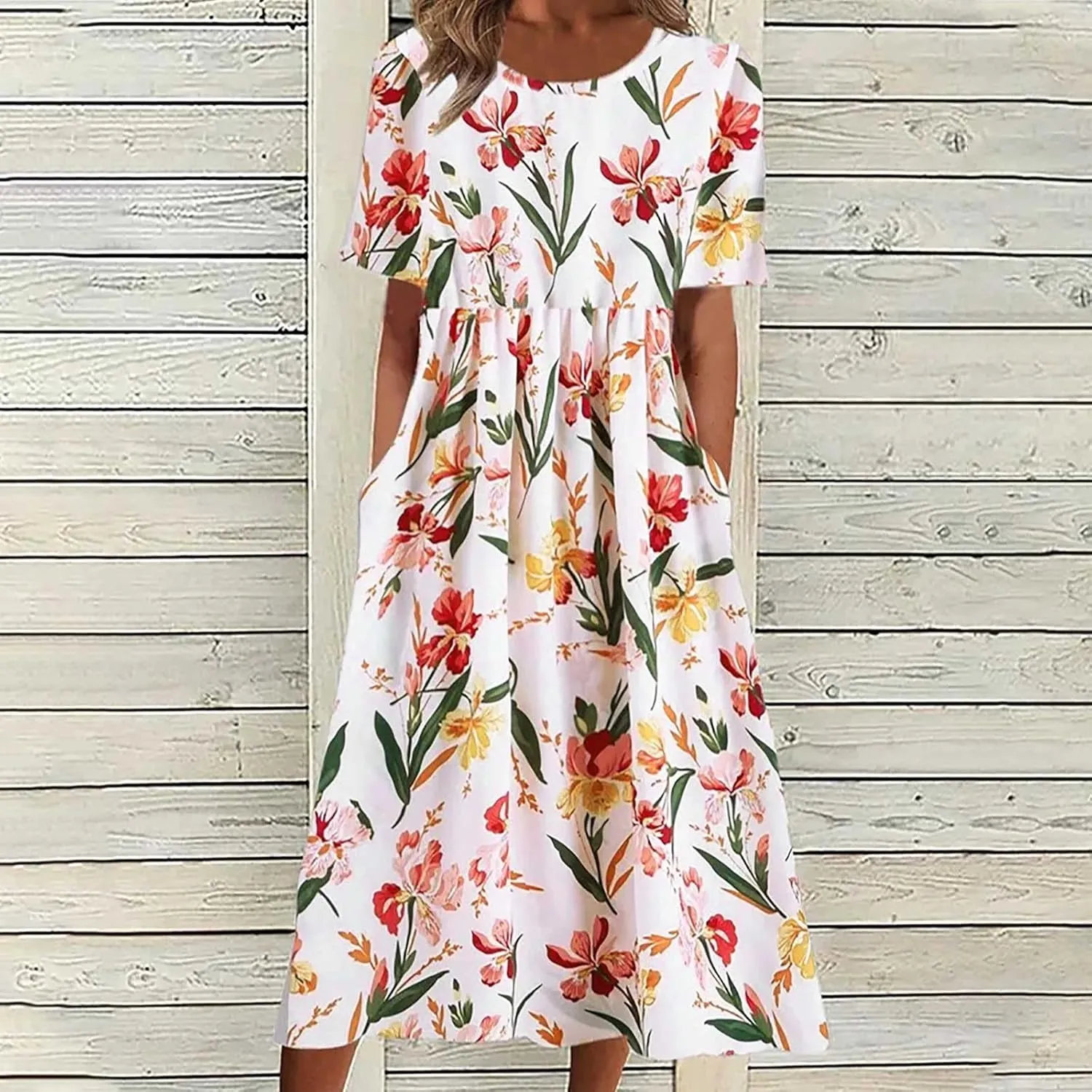 Summer Dresses for Women Floral Print Short Sleeve Long Dress Casual Loose Sundress Travel Vacation Summer Clothes