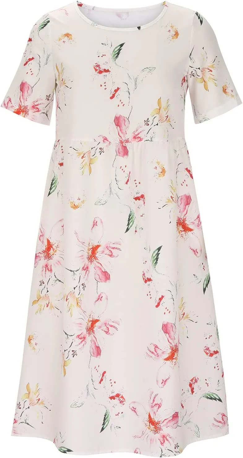 Summer Dresses for Women Floral Print Short Sleeve Long Dress Casual Loose Sundress Travel Vacation Summer Clothes