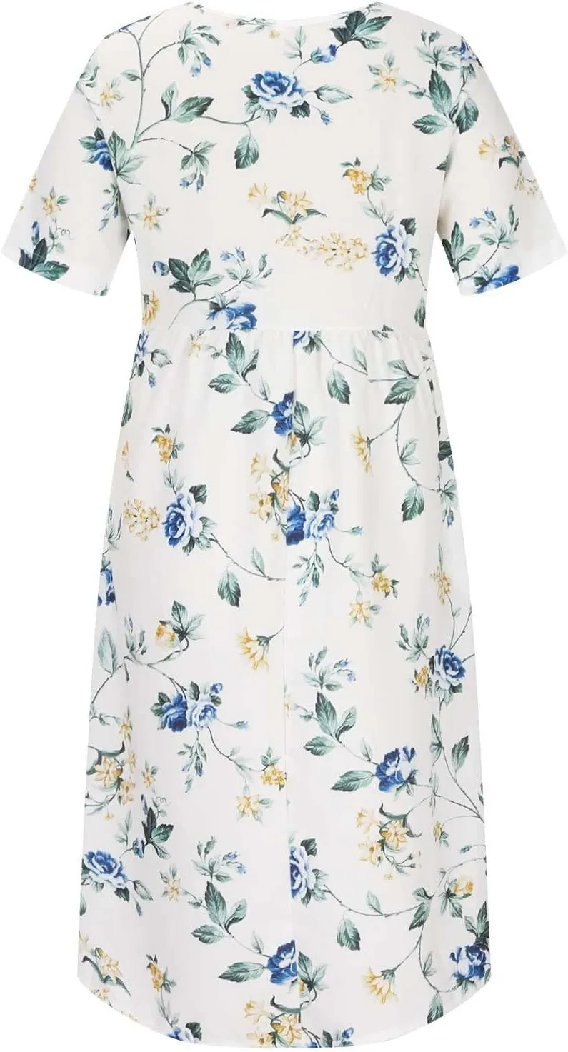 Summer Dresses for Women Floral Print Short Sleeve Long Dress Casual Loose Sundress Travel Vacation Summer Clothes