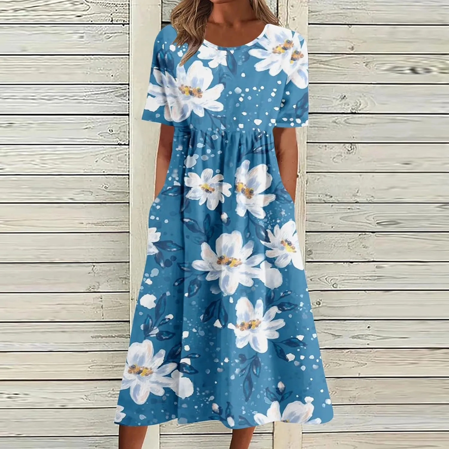 Summer Dresses for Women Floral Print Short Sleeve Long Dress Casual Loose Sundress Travel Vacation Summer Clothes