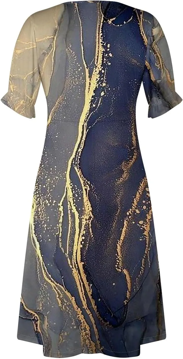 Summer Dresses for Women,Summer Elegant Wrap V Neck Boho Dress Flowy Ruched Hawaiian Maxi Summer Dress