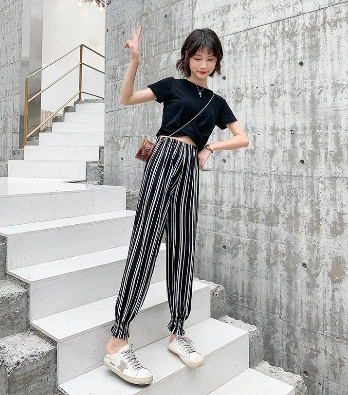Summer Thin Ice Silk Anti Mosquito Pants Women Casual Drape High Waist Jogger Loose Wide Leg Pants