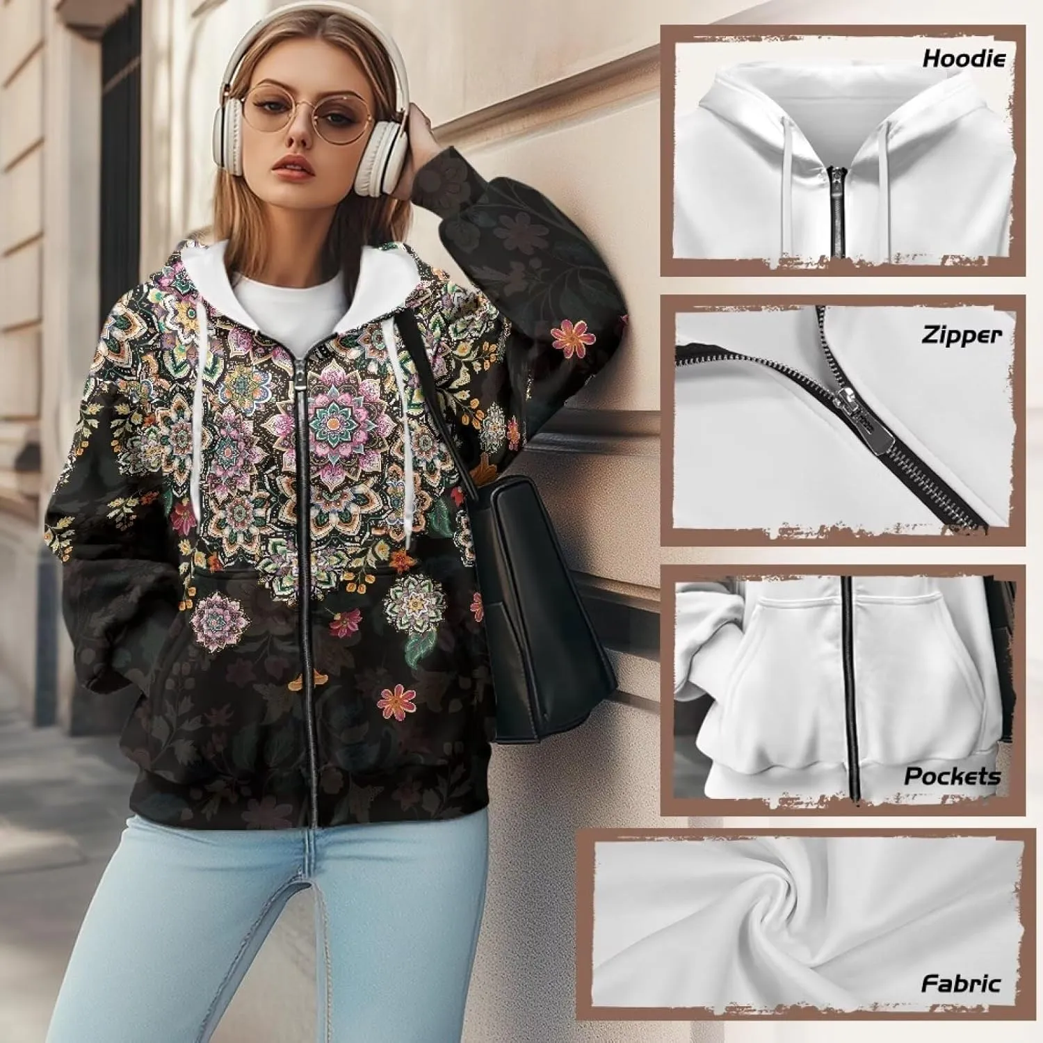 Suobstales Women's Drawstring Zip Up Hoodies Fall Jacket Oversized Casual Long Sleeve Sweatshirts with Pocket XS-XL