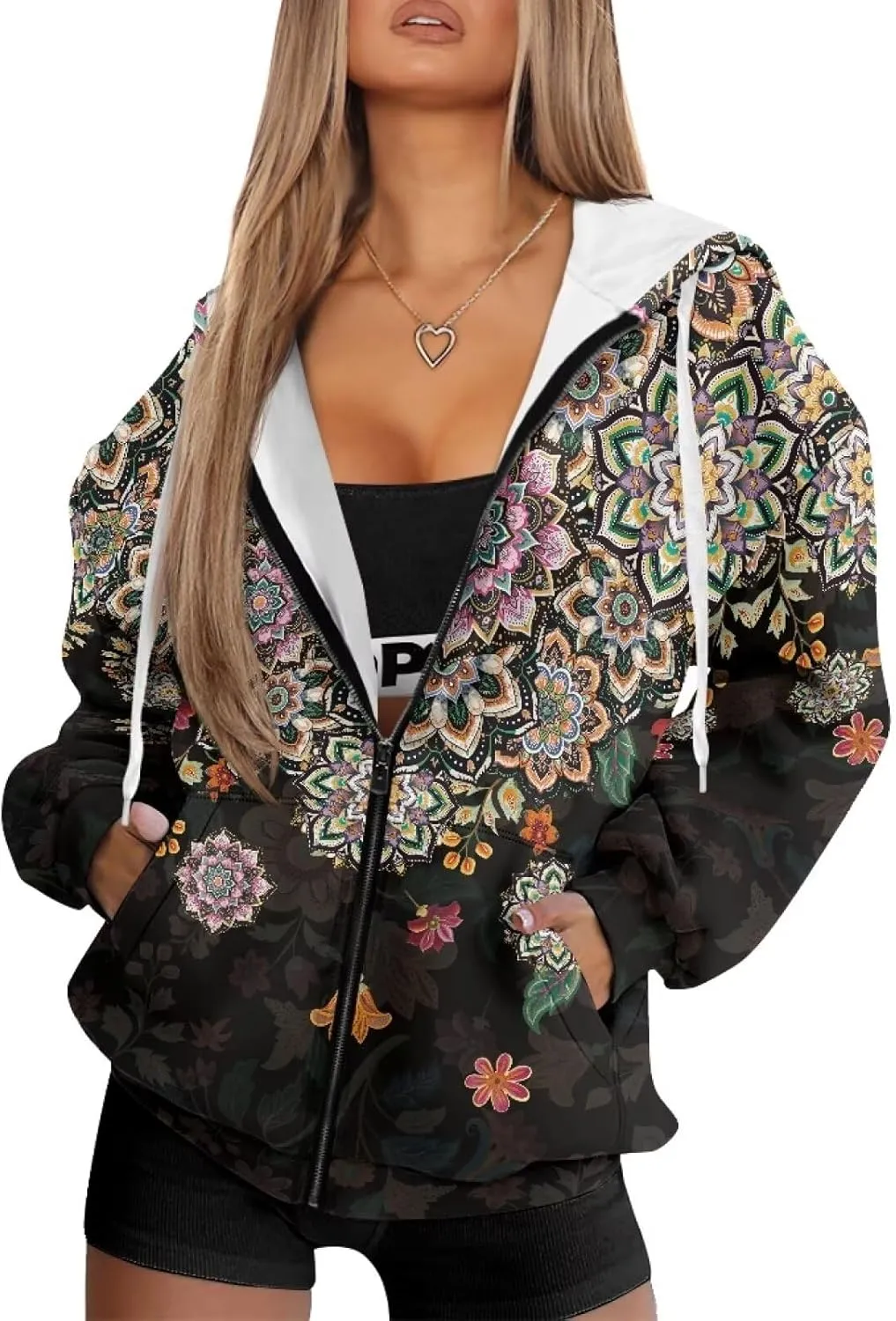 Suobstales Women's Drawstring Zip Up Hoodies Fall Jacket Oversized Casual Long Sleeve Sweatshirts with Pocket XS-XL