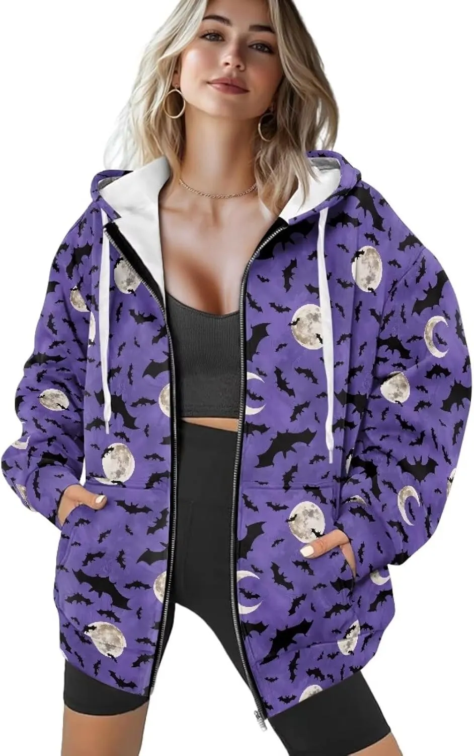 Suobstales Women's Drawstring Zip Up Hoodies Fall Jacket Oversized Casual Long Sleeve Sweatshirts with Pocket XS-XL