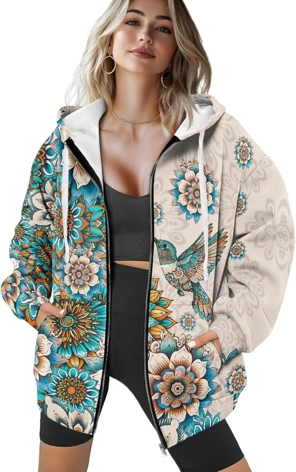 Suobstales Women's Full Zip Up Hoodie Long Sleeve Hooded Sweatshirts with Pockets Jacket Coat Casual Outfits Plus Size XS-XL